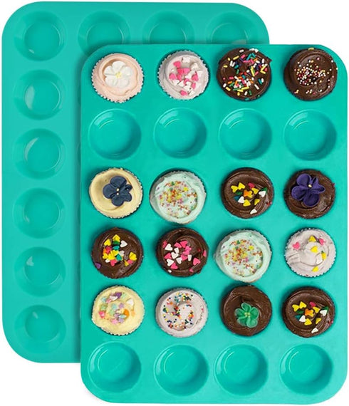 Silicone Muffin Pan, 24 Mini Cupcake Pan for Cream Cheese Fat Bombs, Non Stick, 2 Pack