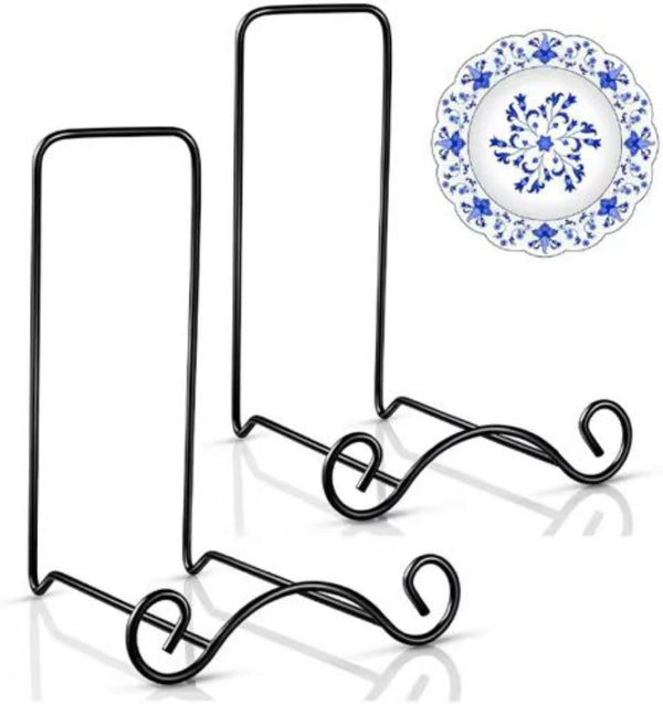 2 Pcs Wrought Iron Plate Stands for Display, Small Easel Stand Black Decorative Bowl Holder for Tabletop