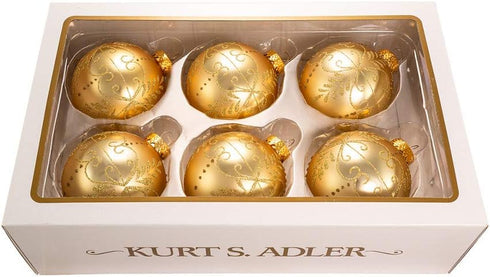 Kurt Adler Set of 6 Gold Glass Christmas Ornaments