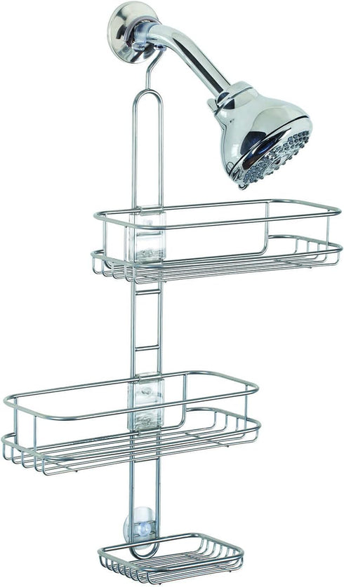 InterDesign Linea Adjustable Shower Caddy - Bathroom Storage Shelves for Shampoo, Soap, Silver