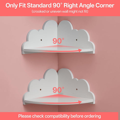 ShelvesSet 3 Cloud Corner Floating of White Corner Wall Shelf Floating Wooden Cute Wall Mounted Shelves Clouds Dispaly