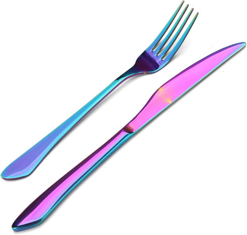 Rainbow Silverware Set - 20-Piece Stainless Steel Flatware Set with Round Edge, Service for 4, Dishwasher Safe