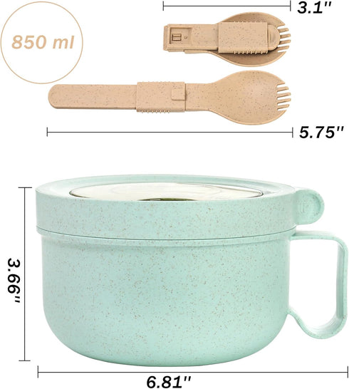 Yesland 4 Pack Soup Mug Containers with Lids, 28 oz Microwavable Ramen Bowl Wheat Straw Noodle Soup Cups with Lid and Handle for Ramen Noodles, Soup, Beverages, Green, Pink