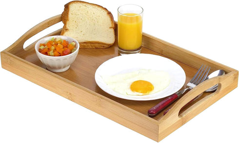 Tray with Large Handles - Bamboo Ottoman Tray, Great for Coffee Table, Couch, Tea, Bar, Breakfast, Dinner, or Any Food