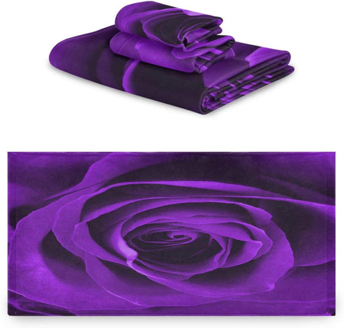 Set 3-Piece Set Blueangle Bathroom Decorative Towel with Purple Rose Pattern, with Bath Towel, Hand Towel & Washcloth