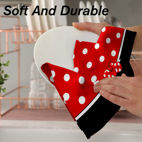 Set 2 18x26 Inch Cartoon Mouse Kitchen Dish Towel of - Bowknot Towels Absorbent Reusable Cotton Cloths for Cleaning