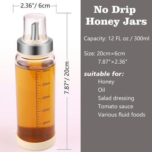 Matifaner Container(10 ozpack 2) Honey Dispenser No Drip, Maple Syrup Dispenser, Olecranon design, automatic