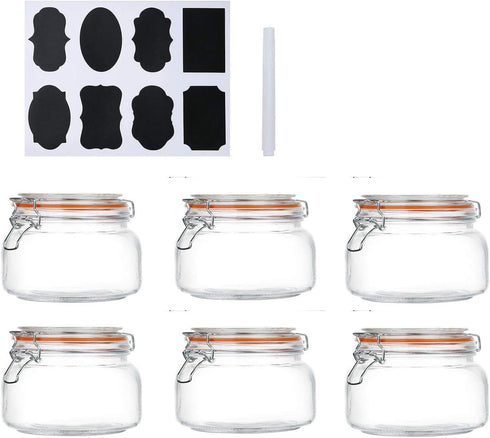 Encheng 16 oz Glass Jars with Airtight Lids, Leak Proof Rubber Gasket, 6 Pack Wide Mouth Mason Jars for Kitchen