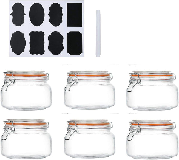 Encheng 16 oz Glass Jars with Airtight Lids, Leak Proof Rubber Gasket, 6 Pack Wide Mouth Mason Jars for Kitchen