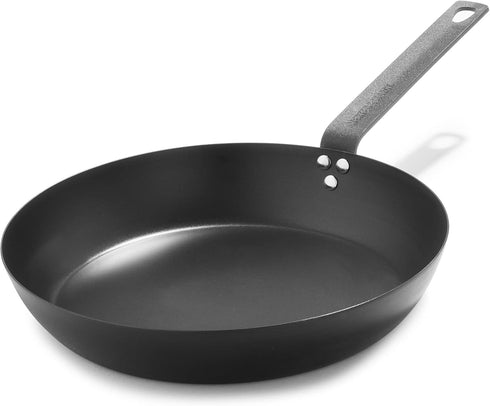Merten & Storck Pre-Seasoned Carbon Steel 12" Frying Pan Skillet - Lightweight, Durable for Indoor Outdoor Cooking