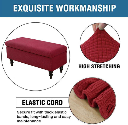 Lussenwert Ottoman Cover Rectangle - Stretch Jacquard Storage Bench Cover With Elastic Bands and Ties, Removable