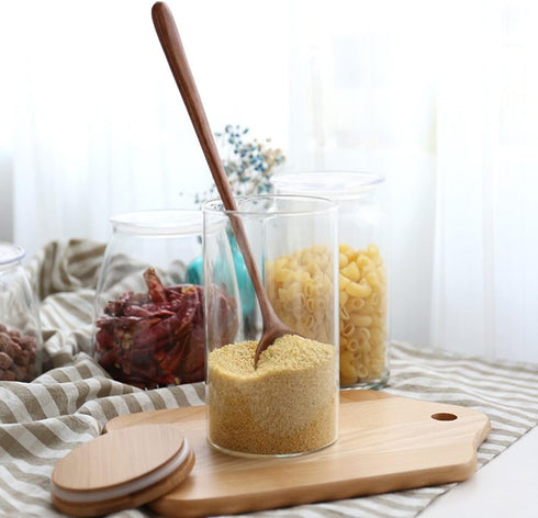 Long Wooden Spoons, 5 Pieces Korean Style 10.9 inches, 100% Natural Wood for Soup Mixing Kitchen Tools