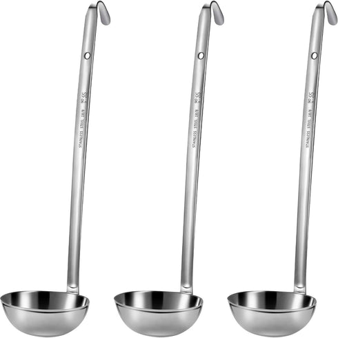 meekoo 3 Pieces Stainless Steel Ladle, Soup Handle with Pouring Rim for Cooking Soup Sauce, 3 oz