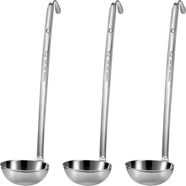 meekoo 3 Pieces Stainless Steel Ladle, Soup Handle with Pouring Rim for Cooking Soup Sauce, 3 oz