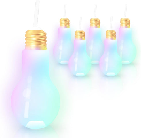 Windy City Novelties 6 Pack LED Light Up White Light Bulb Cup with Straw