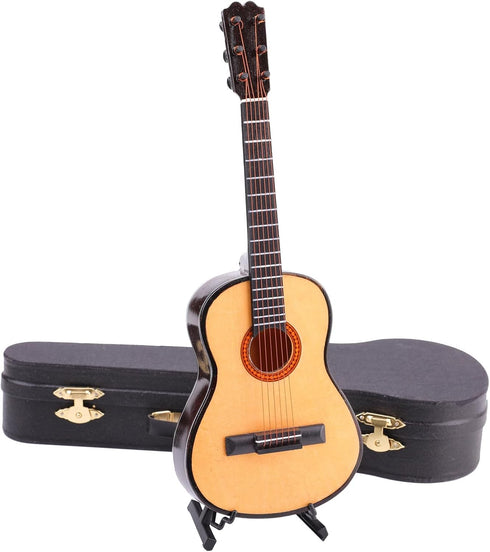 Dselvgvu (9.84"x3.62"x1.18") Wooden Miniature Guitar with Stand and Case Mini Musical Instrument Guitar Replica