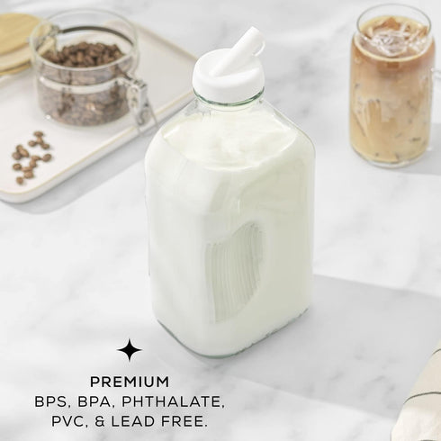64 Oz, 3 Pack JoyJolt Glass Milk Bottles with Lids and Pourer Airtight Heavy Duty Reusable Glass Bottles, Leakproof