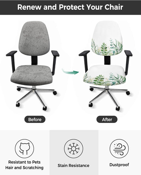 Office Chair Cover, Eucalyptus Leaves Spring Summer Plant Computer Office Chair Covers, Universal Elastic Stretchable Rotating Chair Slipcover, Removable & Washable Chair Protector by Prime Leader