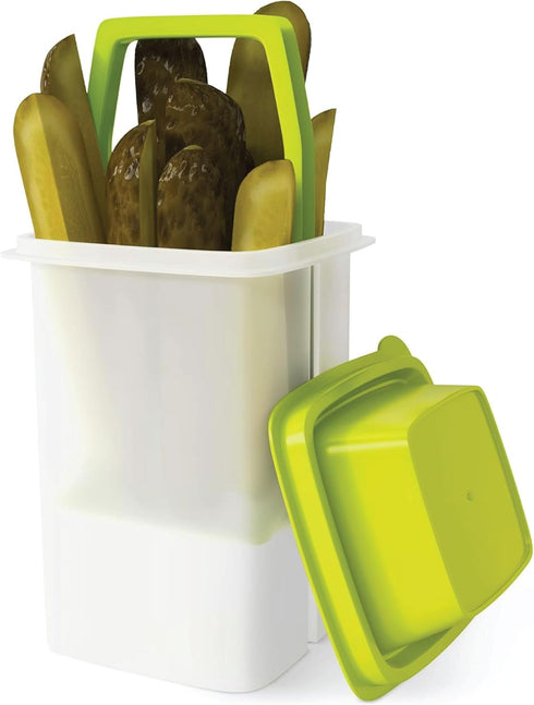 Home-X Pickle Container with Strainer - BPA Free Jalapeno Holder for Mess-Free Food Storage, Easy Open Lid Design
