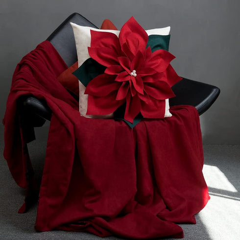 Christmas 3D Flower Accent Pillow Cover, Festival Red Floral Throw Pillow Case, Decorative Cushion Cover, 18 x 18 Inches
