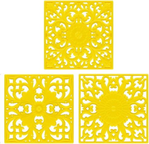 Silicone Trivets for Hot Dishes, Non-Slip Heat Resistant Square Hot Pads for Kitchen Countertop, Set of 3 Yellow