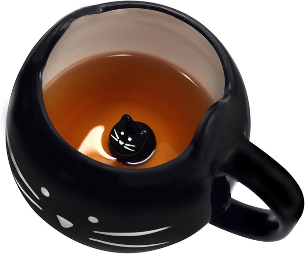 Koolkatkoo Cute Ceramic Cat Coffee Mug - 12 oz Cat Lovers Gift for Women, Black
