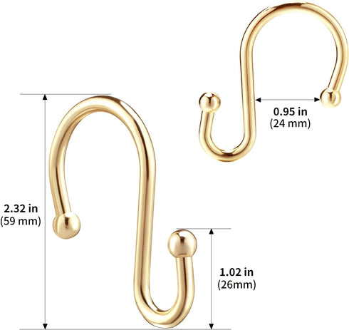 Set of 12 Gold Shower Curtain Rings Hooks - CHICTIE Decorative Metal Rust Resistant S Shaped Hooks