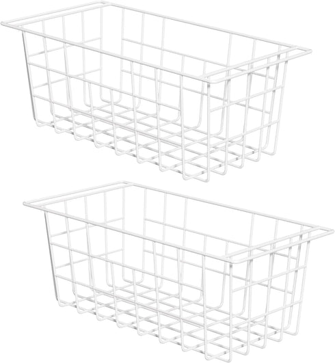 Slideep Chest Freezer Organizer Bins 16.5 Inch, Deep Metal Wire Storage Container for Kitchen, White, Set of 2