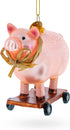 Playful Pig Riding a Skateboard Glass Ornament, Christmas Decoration