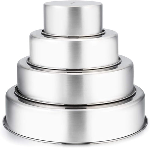 TeamFar Cake Pan Set, 4'' & 6'' & 8'' & 9 ½'' Stainless Steel Round Baking Pans for Baking, Steaming, Serving