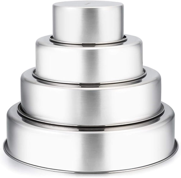 TeamFar Cake Pan Set, 4'' & 6'' & 8'' & 9 ½'' Stainless Steel Round Baking Pans for Baking, Steaming, Serving