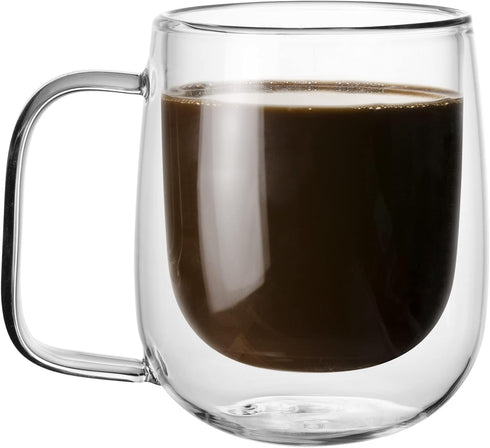 Glass Coffee Mug, 8.5 oz Double Walled Insulated Cup for Tea Coffee Latte Cappuccino Espresso - Set of 1 (Round)