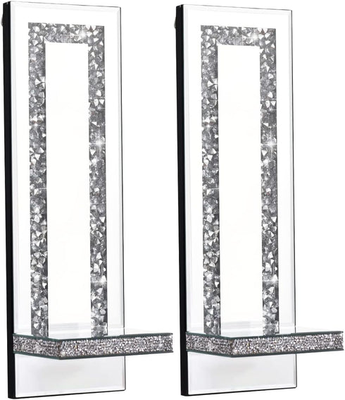 Aeveco Set 2, 4)) Crystal Crush Diamond Mirrored Candle Sconces, Silver Wall Candle Holder of Wall Decorations