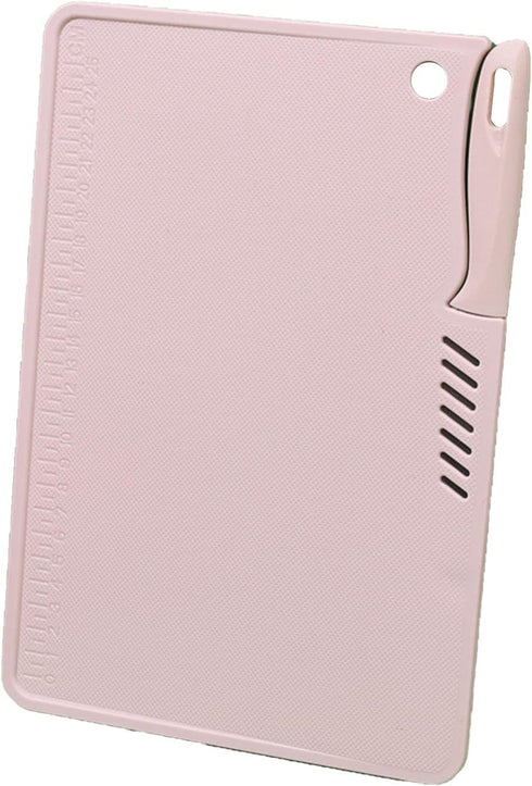 Kitchen Plastic Cutting Board, Reusable Utility Board with Knife Hanging Hole for Fruit Chopping, Portable (Pink)