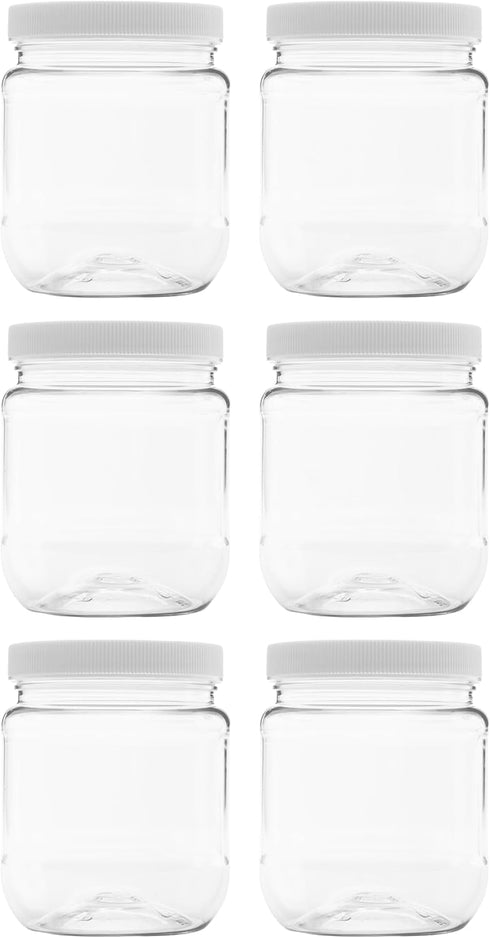 Plastic Storage Jars with Leak Proof Lids, BPA Free, Hand Wash Only (12oz Jar, 6PK)