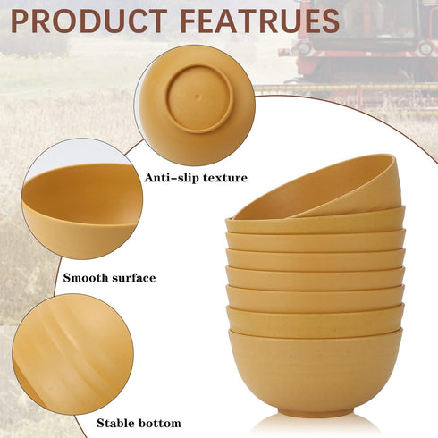 Homienly Cereal Bowl Set, Lightweight Unbreakable Wheat Straw Fiber Bowls, Yellow, 26 OZ