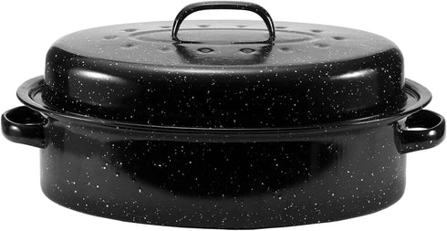 JY COOKMENT 15.7" Enameled Oval Roaster with Domed Lid, Dishwasher Safe for Turkey, Chicken, Ham