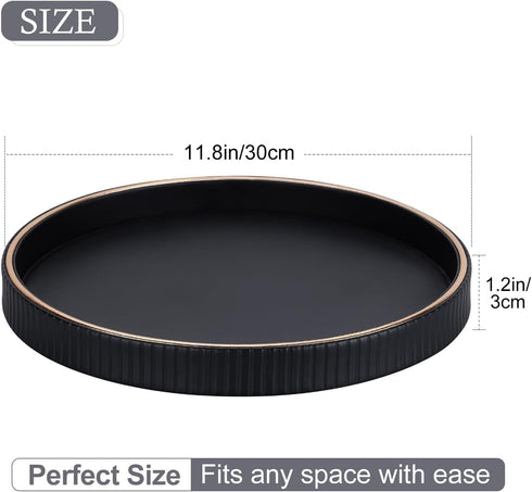 12" GORESE Decorative Tray for Home Decor, Round PU Leather Coffee Table Tray Table Centerpiece for Living Room