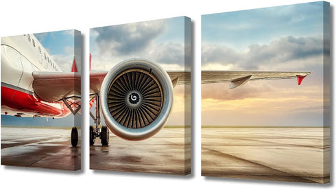 Jet Engine Wall Art for Living Room, Aviation Decor, Modern Airliner Canvas Prints for Bedroom and Office, 42"Wx20"H