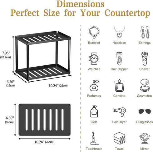 DwellDeal 2 Counter Countertop Tier Bathroom Organizer, Rectangular Vanity Organizer Shelf, Skincare and Makeup Storage