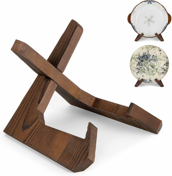 Plate Stand, 6.5 Inch Bowl Stands for Display, Wooden Easel Frame Holder for Large Deep Bowls