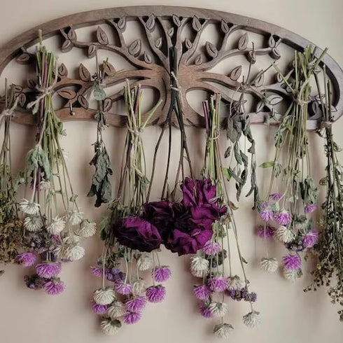 11 Rustic Herb Drying Rack Hanging - Artistic Life Tree Design for Kitchen Witches & Gardeners - Holds Bouquets