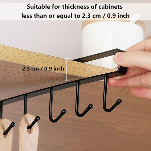 2 Pack Storage Mug Hooks Rack Under Cabinet Each with Fixed Sticker, 6 Hooks Cup Holder Hanger, Ties Belts Scarf Hanging Hook Rack, Mug Hook Hanger Under Shelf Without Drilling Kitchen Utensil Hanger by Oniapro