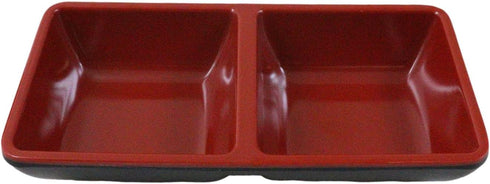 Ebros Red And Black Melamine Traditional Design Condiments Bowl, Ketchup BBQ Soy Sauce Dipping Dish with Divider