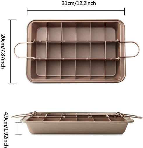 Non-Stick Brownie Baking Pan with Dividers, 18 Pre-slice Brownie Tray, Brownie Cutter, 12 x 8 x 2 Inches