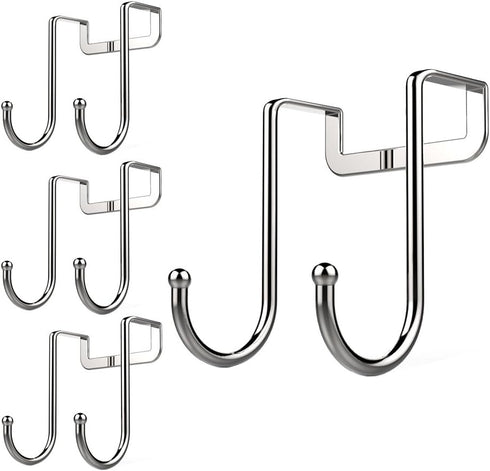 Poeland Over Cabinet Drawer Double Hooks - 304 Stainless Steel Narrow Door Hook for Kitchen, Bathroom, Pack of 4