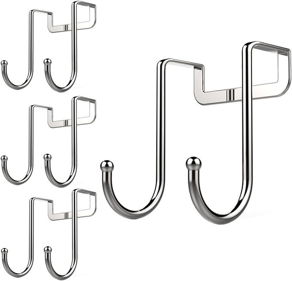 Poeland Over Cabinet Drawer Double Hooks - 304 Stainless Steel Narrow Door Hook for Kitchen, Bathroom, Pack of 4
