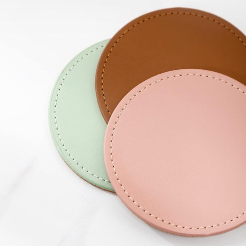 Set 6, Set CASEGRACE Drink Coasters with Metal Holder Stand of PU Leather Absorbent Coasters with Cork Base Table