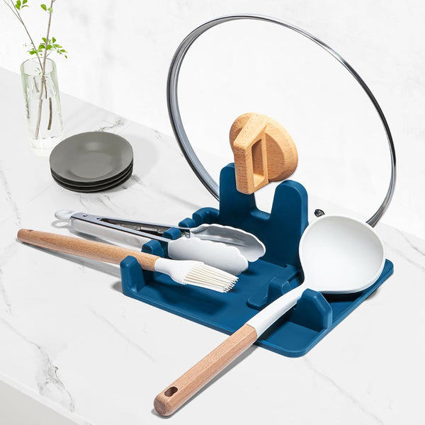 AUOON Silicone Utensil Rest and Pot Lid Holder with Drip Pad for Multiple Utensils, Dishwasher Safe, Heat-Resistant,