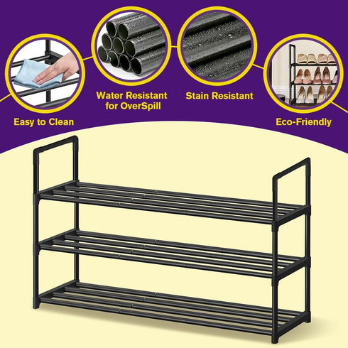 XSBAIHUO Closet, 30cm(D) 92cm(W) 55cm(H) (3-Tier) Shoe Rack - Metal Shoe Rack Organizer - Stackable Shoe Storage Shelf
